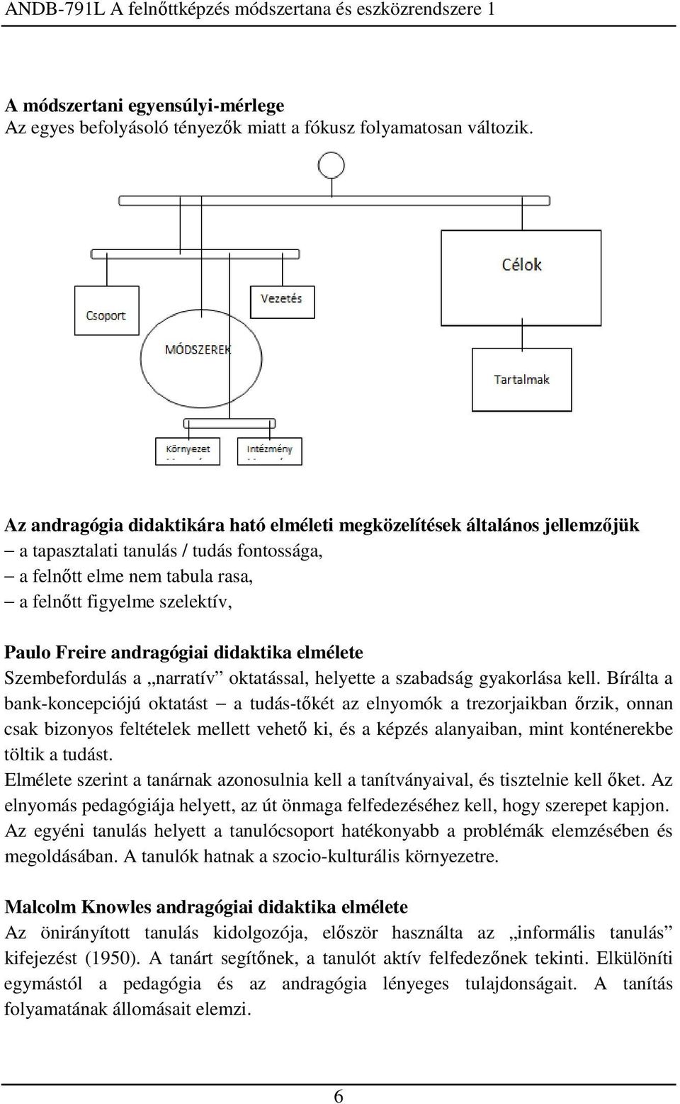 andragógiai didaktika elmélete Szembefordulás a narratív oktatással, helyette a szabadság gyakorlása kell.