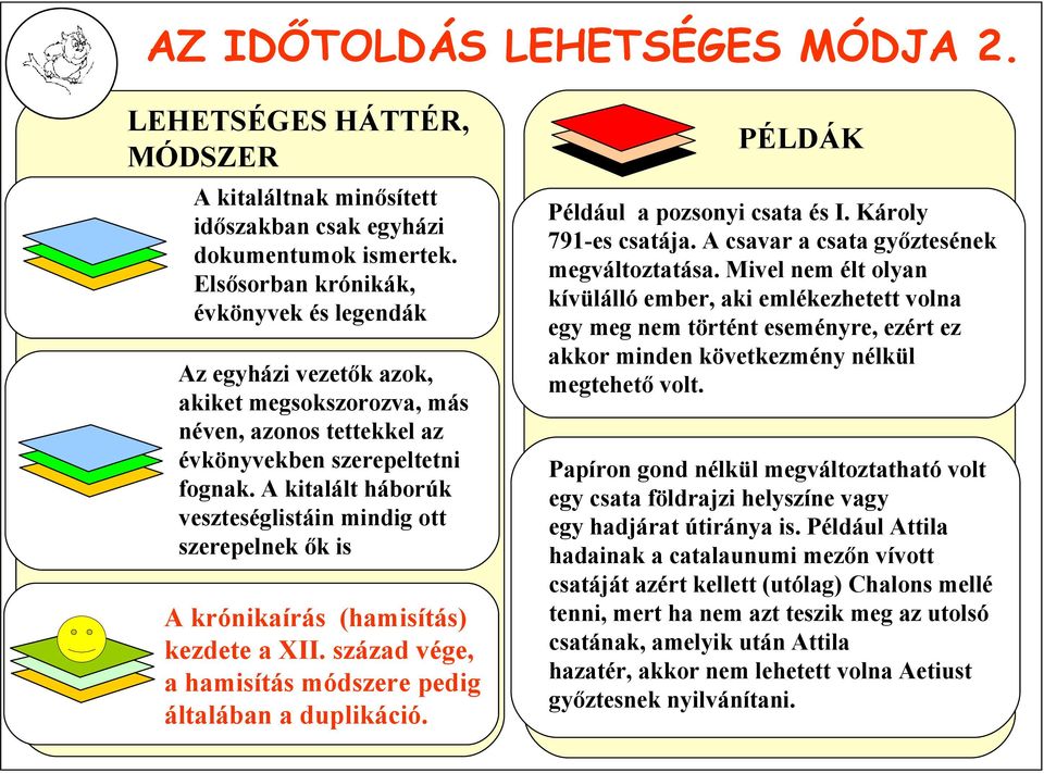 A kitalált háborúk veszteséglistáin mindig ott szerepelnek ők is A krónikaírás (hamisítás) kezdete a XII. század vége, a hamisítás módszere pedig általában a duplikáció.