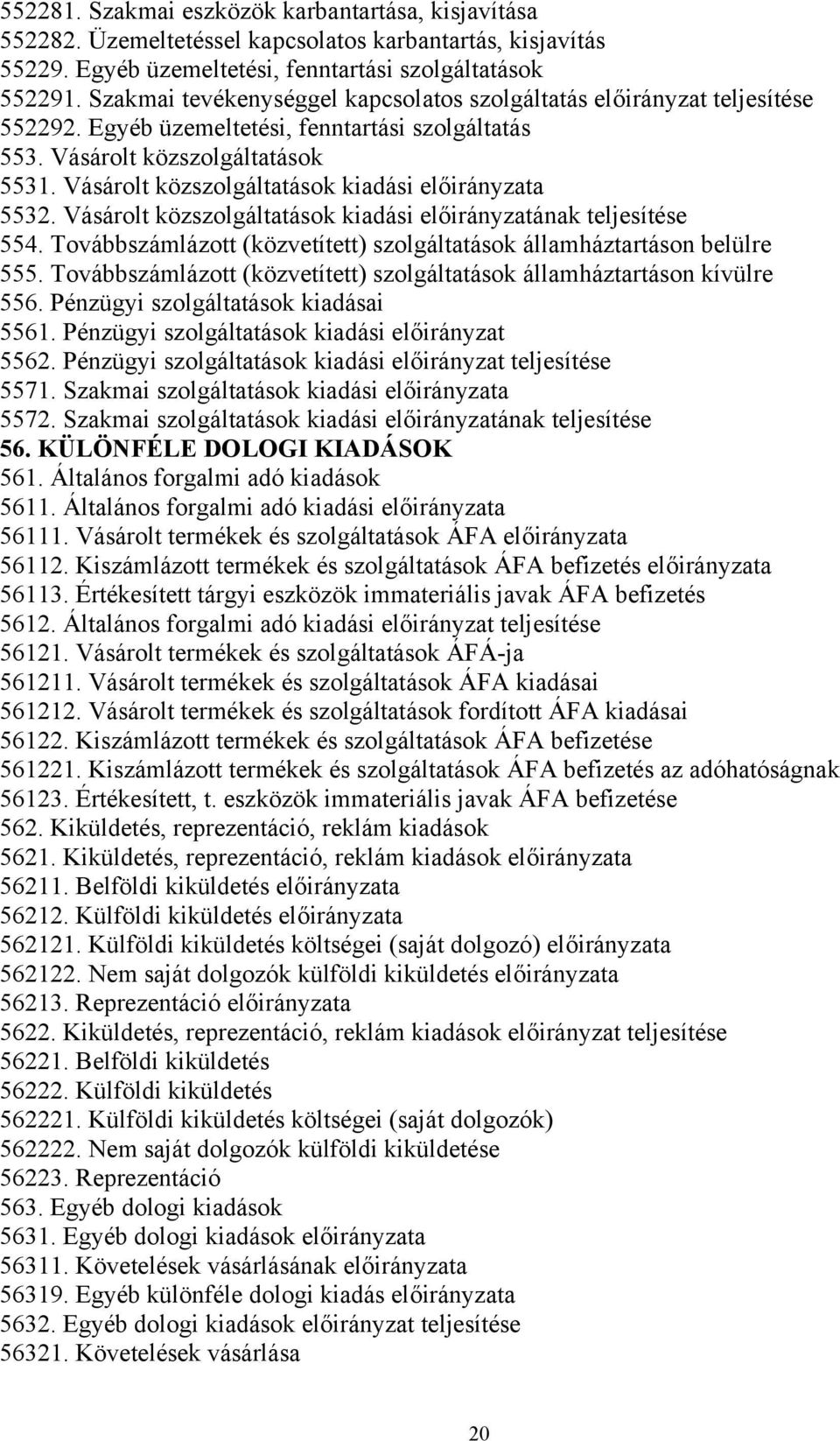 Vásárolt közszolgáltatások kiadási előirányzata 5532. Vásárolt közszolgáltatások kiadási előirányzatának teljesítése 554. Továbbszámlázott (közvetített) szolgáltatások államháztartáson belülre 555.