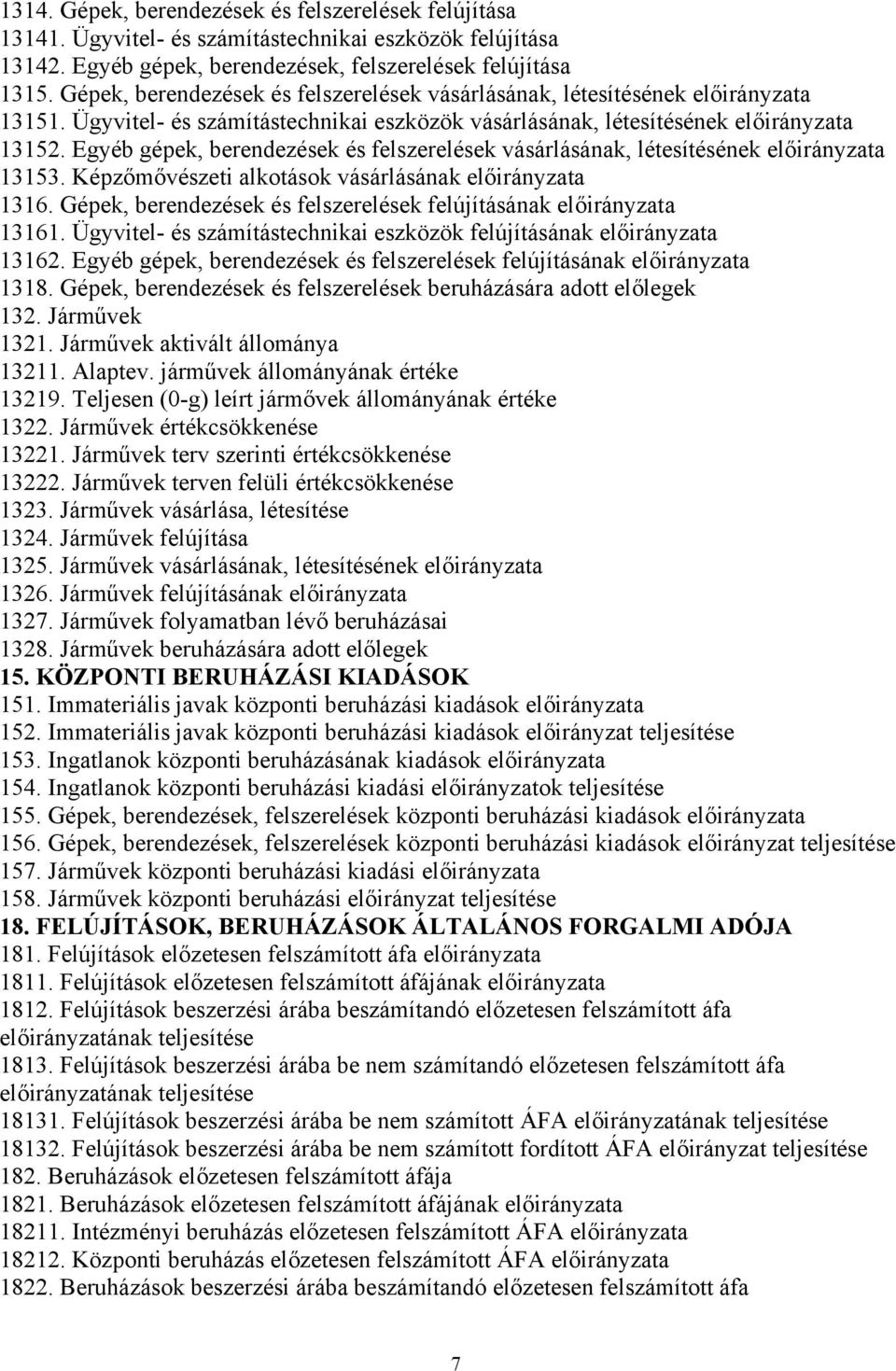 Egyéb gépek, berendezések és felszerelések vásárlásának, létesítésének előirányzata 13153. Képzőmővészeti alkotások vásárlásának előirányzata 1316.