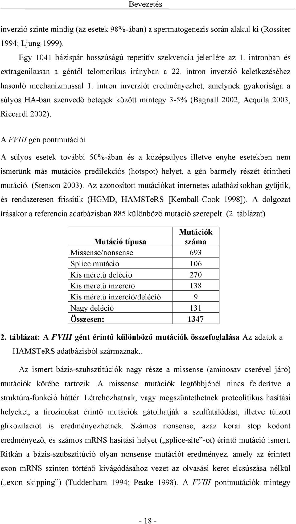 intron inverziót eredményezhet, amelynek gyakorisága a súlyos HA-ban szenvedő betegek között mintegy 3-5% (Bagnall 2002, Acquila 2003, Riccardi 2002).