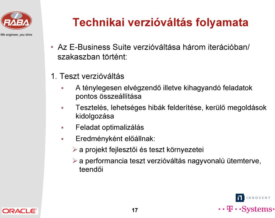 lehetséges hibák felderítése, kerülő megoldások kidolgozása Feladat optimalizálás Eredményként előállnak: Ø