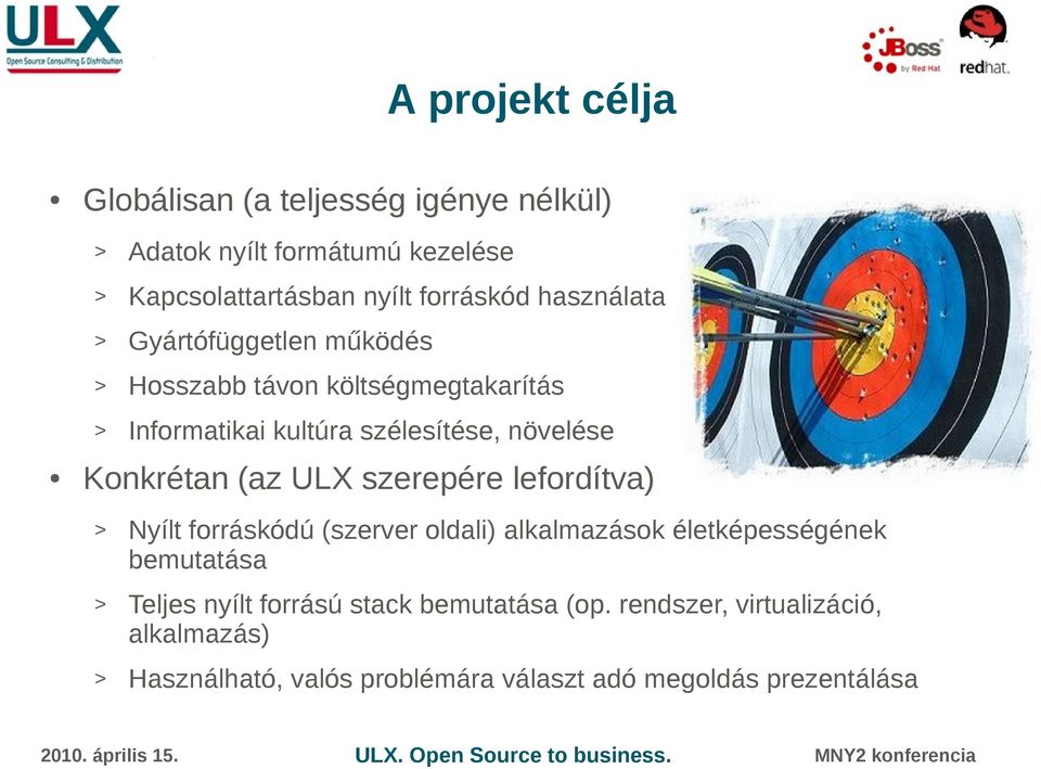 (az ULX szerepére lefordítva) Nyílt forráskódú (szerver oldali) alkalmazások életképességének bemutatása Teljes nyílt