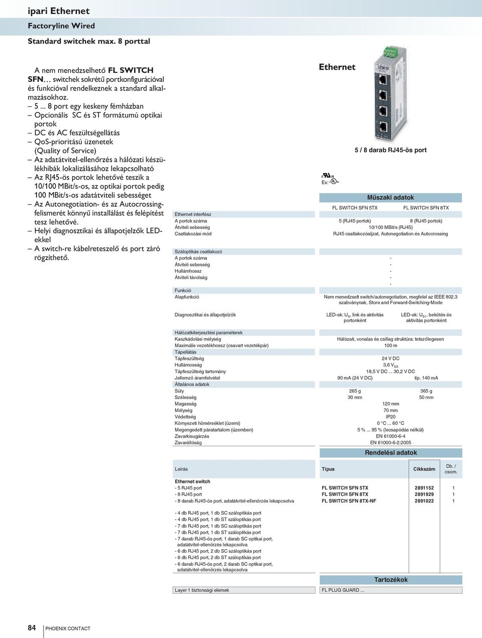 lokalizálásához lekapcsolható Az RJ45-ös portok lehetővé teszik a 10/100 MBit/s-os, az optikai portok pedig 100 MBit/s-os adatátviteli sebességet Az Autonegotiation- és az Autocrossingfelismerét