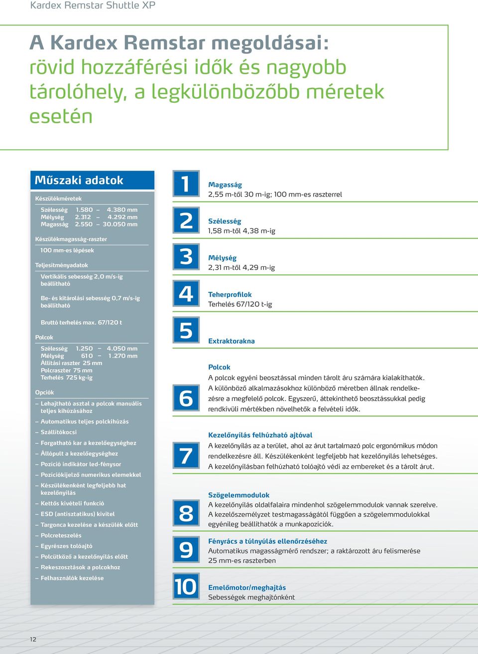 050 mm Készülékmagasság-raszter 100 mm-es lépések Teljesítményadatok Vertikális sebesség 2,0 m/s-ig beállítható Be- és kitárolási sebesség 0,7 m/s-ig beállítható Bruttó terhelés max.