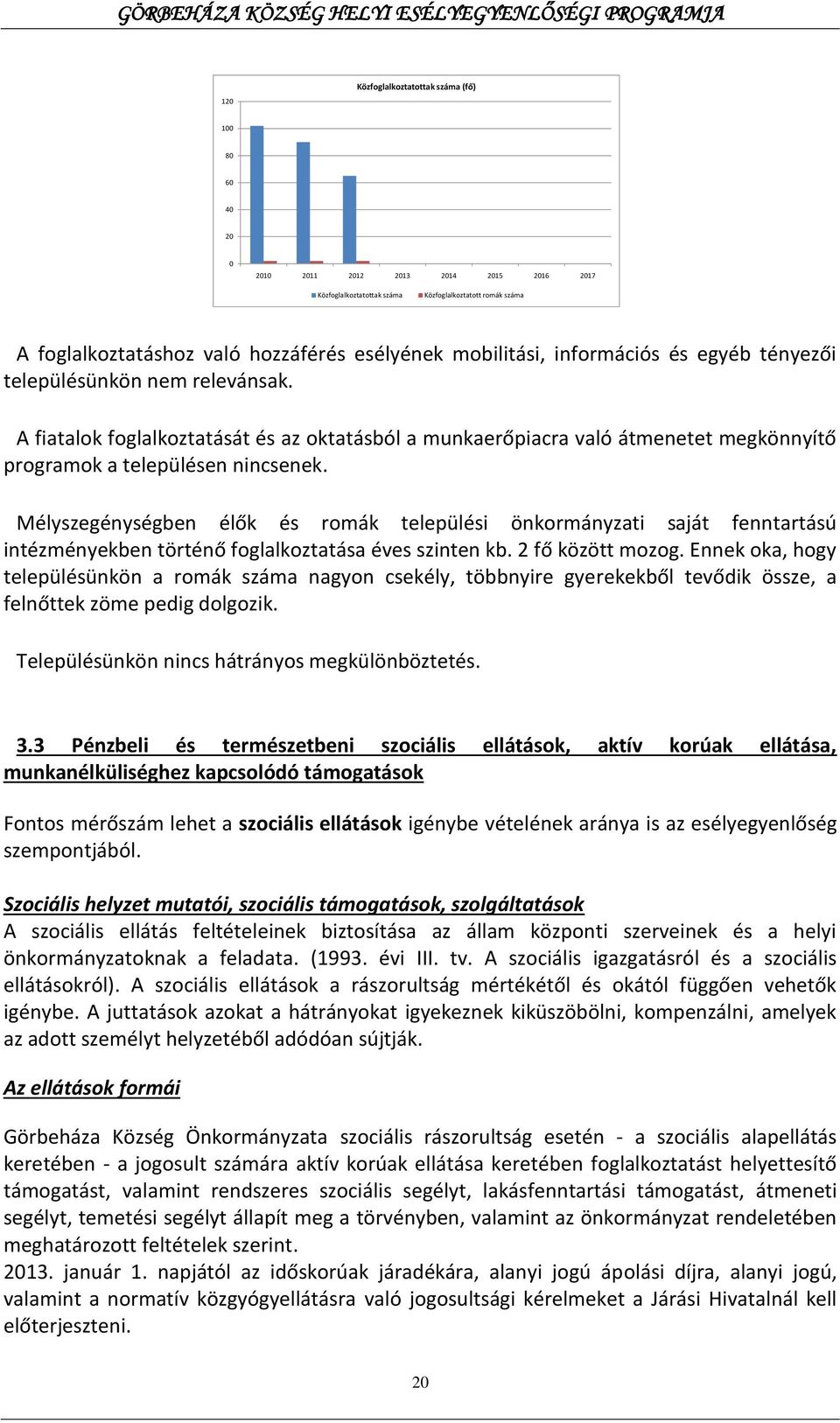 Mélyszegénységben élők és romák települési önkormányzati saját fenntartású intézményekben történő foglalkoztatása éves szinten kb. 2 fő között mozog.