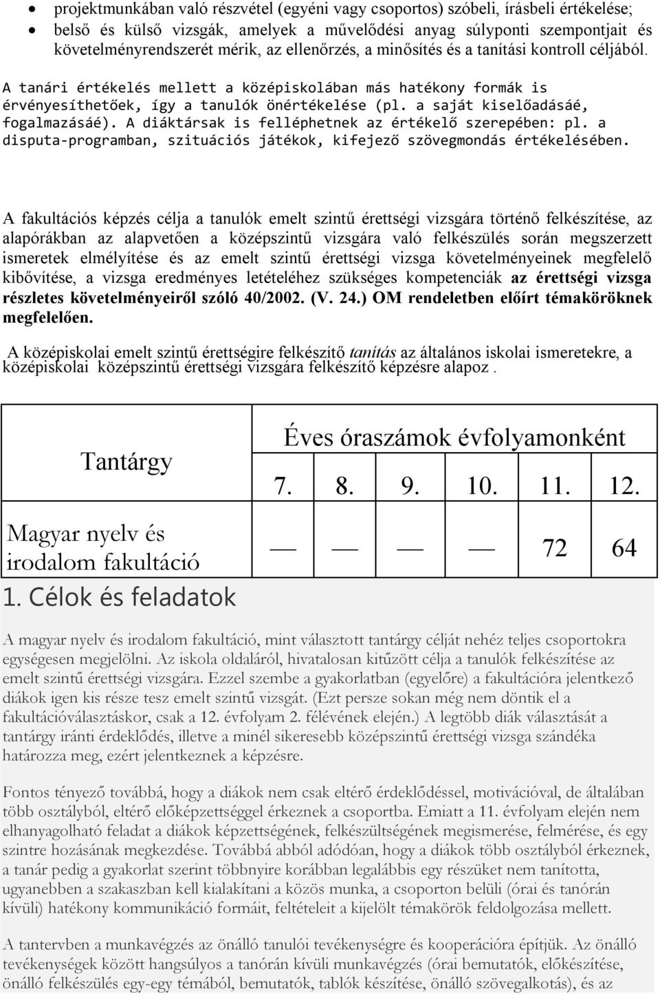 a saját kiselőadásáé, fogalmazásáé). A diáktársak is felléphetnek az értékelő szerepében: pl. a disputa-programban, szituációs játékok, kifejező szövegmondás értékelésében.