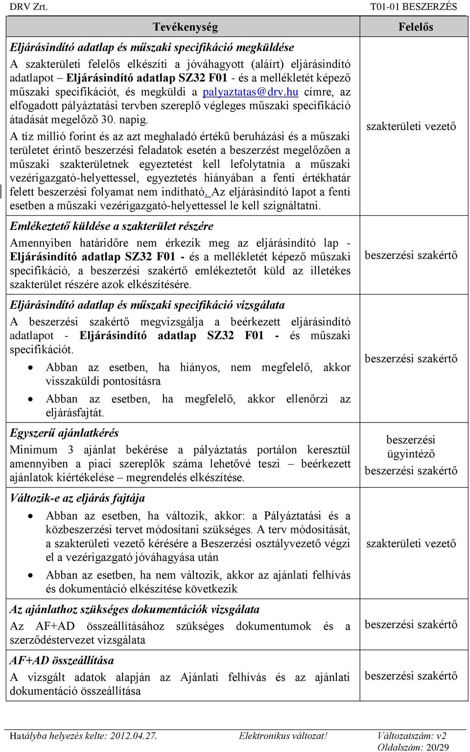 A tíz millió forint és az azt meghaladó értékű beruházási és a műszaki területet érintő feladatok esetén a beszerzést megelőzően a műszaki szakterületnek egyeztetést kell lefolytatnia a műszaki