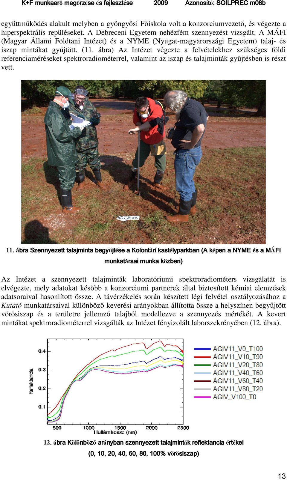ábra) Az Intézet végezte a felvételekhez szükséges földi referenciaméréseket spektroradiométerrel, valamint az iszap és talajminták gyűjtésben is részt vett. 11.