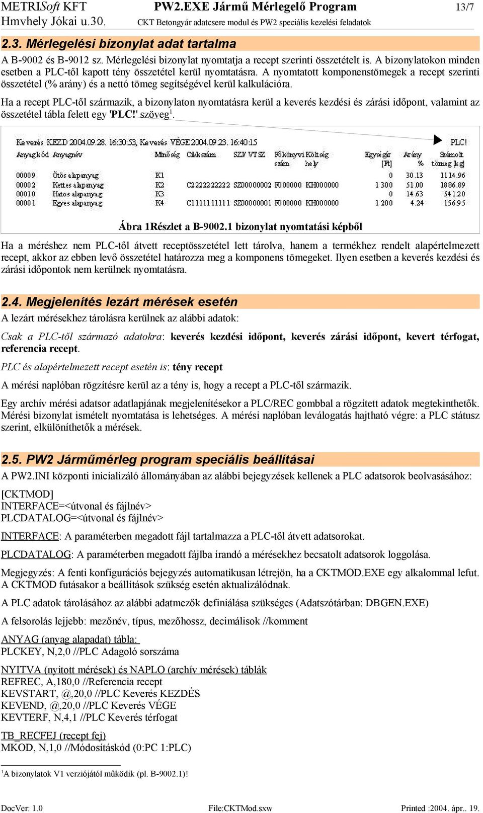 A nyomtatott komponenstömegek a recept szerinti összetétel (% arány) és a nettó tömeg segítségével kerül kalkulációra.