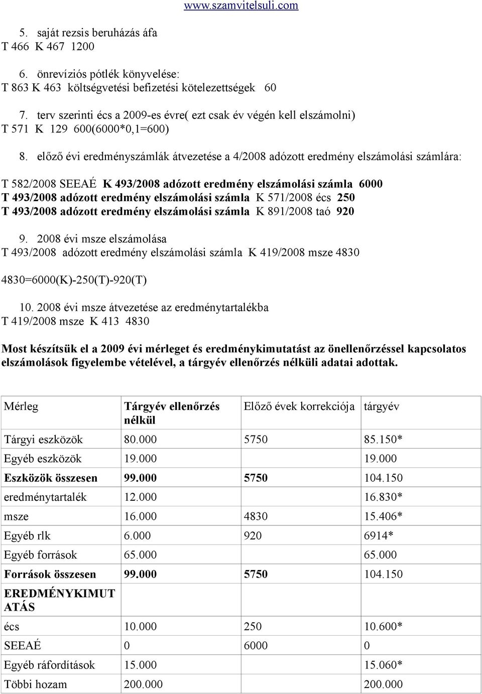 előző évi eredményszámlák átvezetése a 4/2008 adózott eredmény elszámolási számlára: T 582/2008 SEEAÉ K 493/2008 adózott eredmény elszámolási számla 6000 T 493/2008 adózott eredmény elszámolási