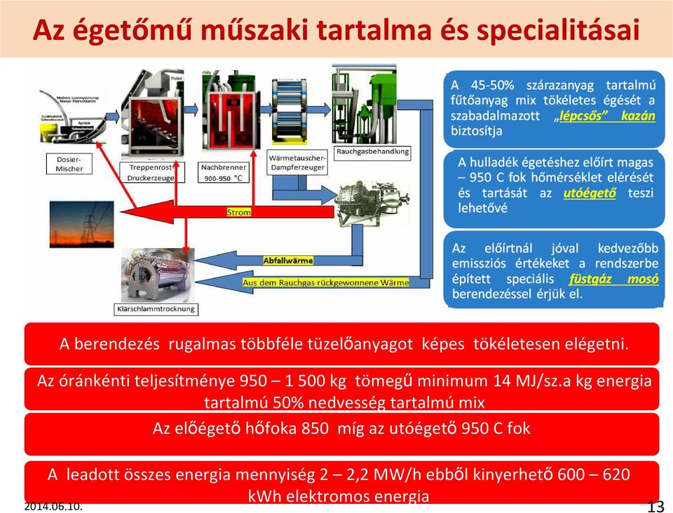 a kg energia tartalmú 50% nedvesség tartalmú mix Az előégető hőfoka 850 míg az utóégető 950 C