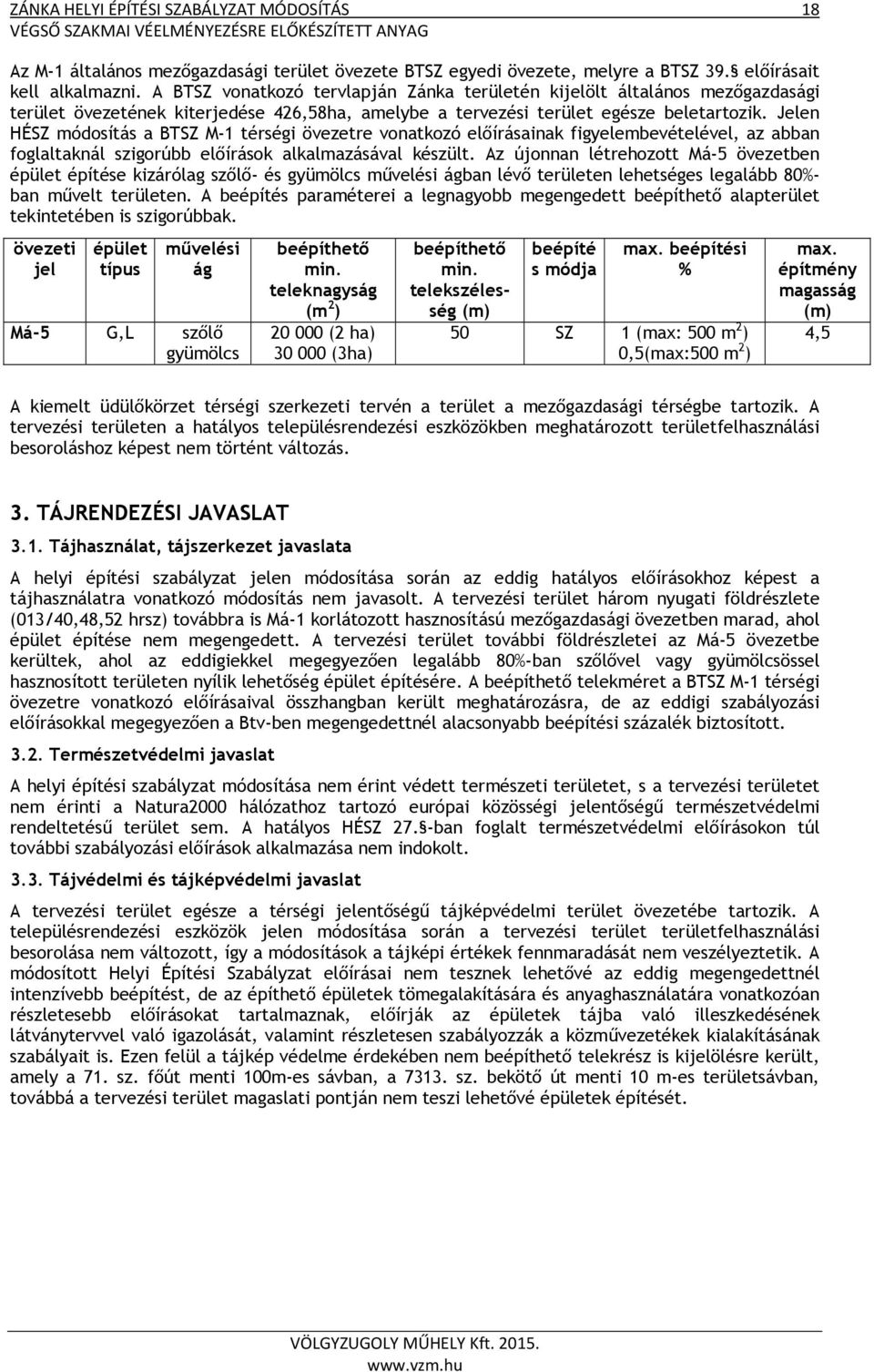 Jelen HÉSZ módosítás a BTSZ M-1 térségi övezetre vonatkozó előírásainak figyelembevételével, az abban foglaltaknál szigorúbb előírások alkalmazásával készült.