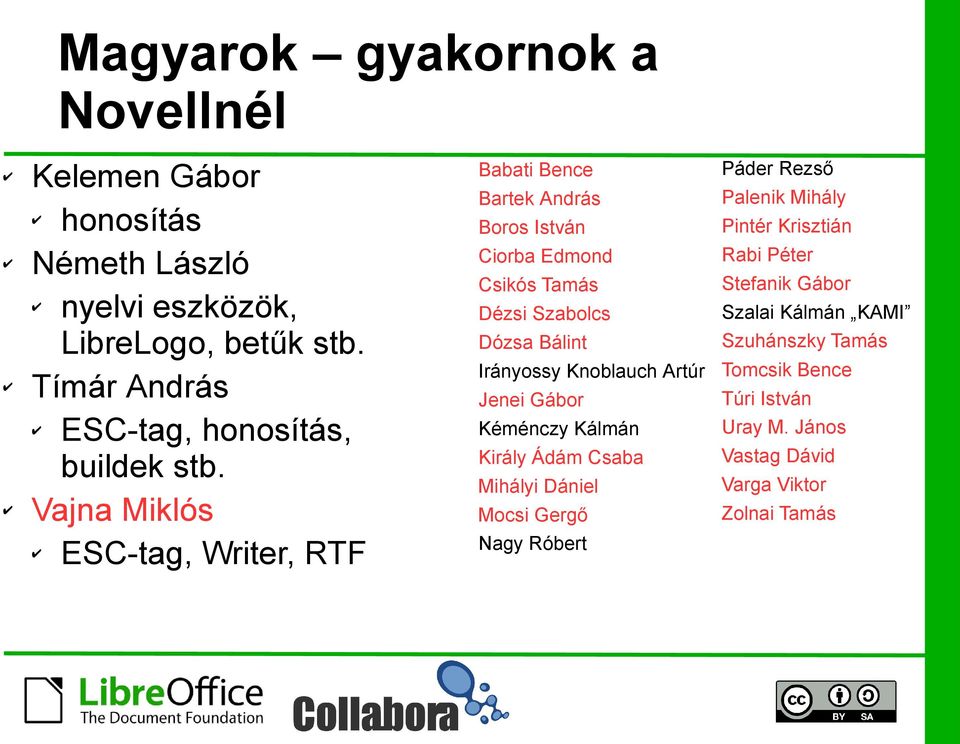 Vajna Miklós ESC-tag, Writer, RTF Babati Bence Bartek András Boros István Ciorba Edmond Csikós Tamás Dézsi Szabolcs Dózsa Bálint Irányossy