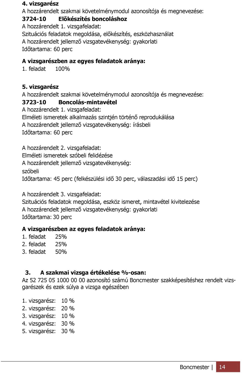 feladat 100% 5. vizsgarész A hozzárendelt szakmai követelménymodul azonosítója és megnevezése: 3723-10 Boncolás-mintavétel A hozzárendelt 1.