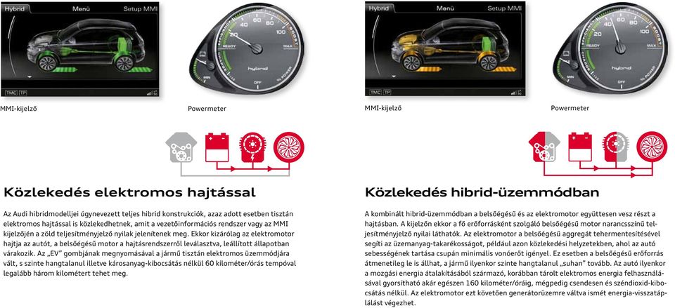 Ekkor kizárólag az elektromotor hajtja az autót, a belsőégésű motor a hajtásrendszerről leválasztva, leállított állapotban várakozik.