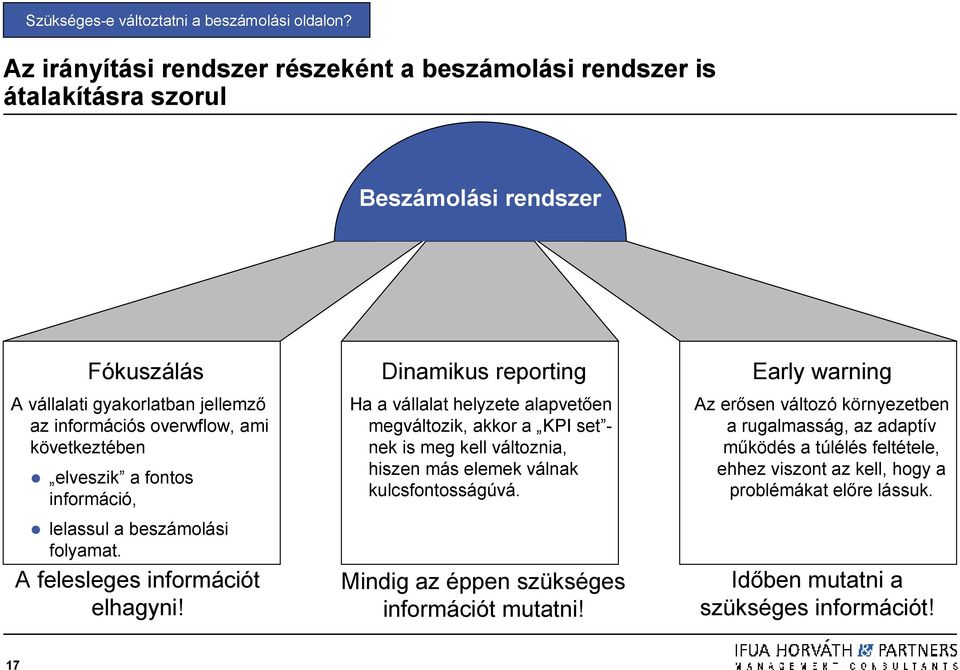 következtében elveszik a fontos információ, lelassul a beszámolási folyamat. A felesleges információt elhagyni!