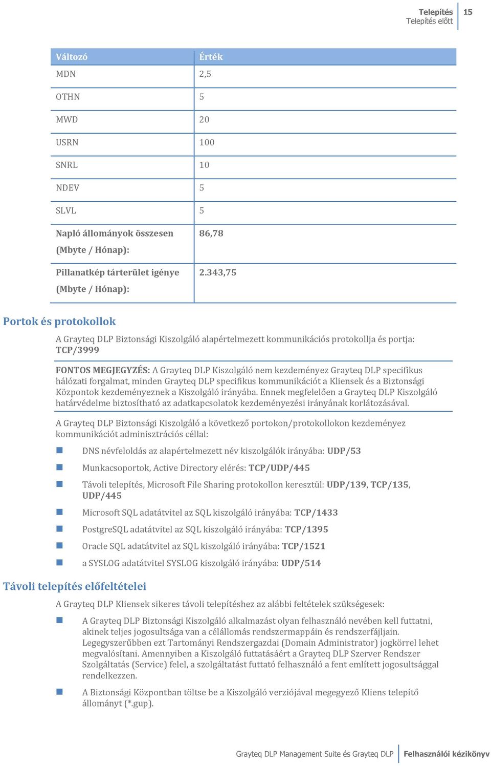 specifikus hálózati forgalmat, minden Grayteq DLP specifikus kommunikációt a Kliensek és a Biztonsági Központók kezdeményeznek a Kiszólgáló irányába.