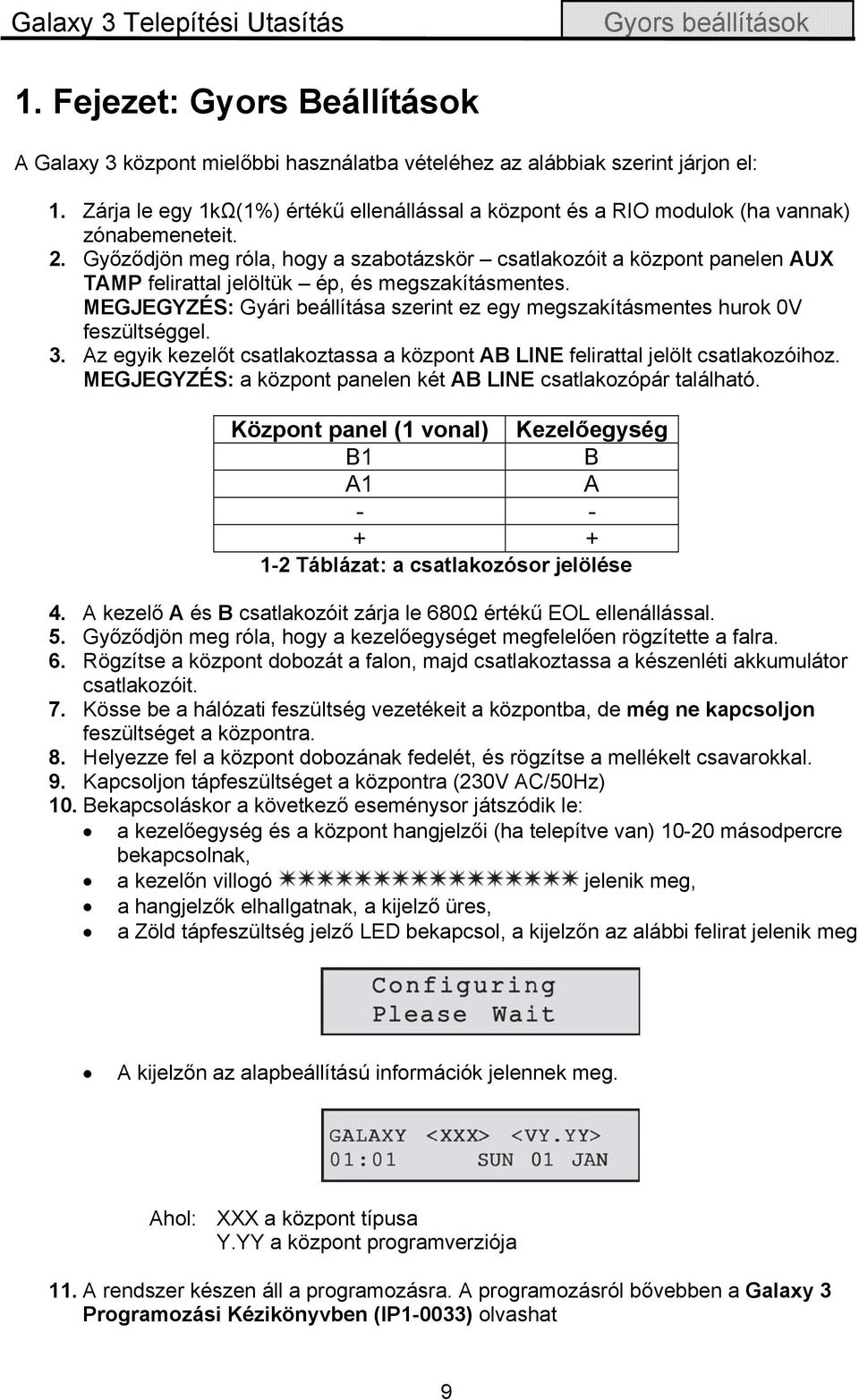 Győződjön meg róla, hogy a szabotázskör csatlakozóit a központ panelen AUX TAMP felirattal jelöltük ép, és megszakításmentes.