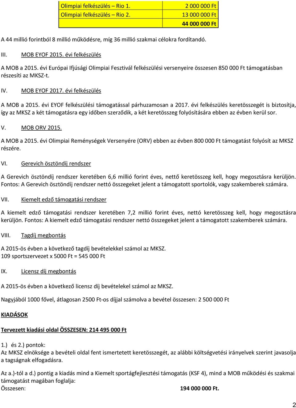 évi EYOF felkészülési támogatással párhuzamosan a 2017.