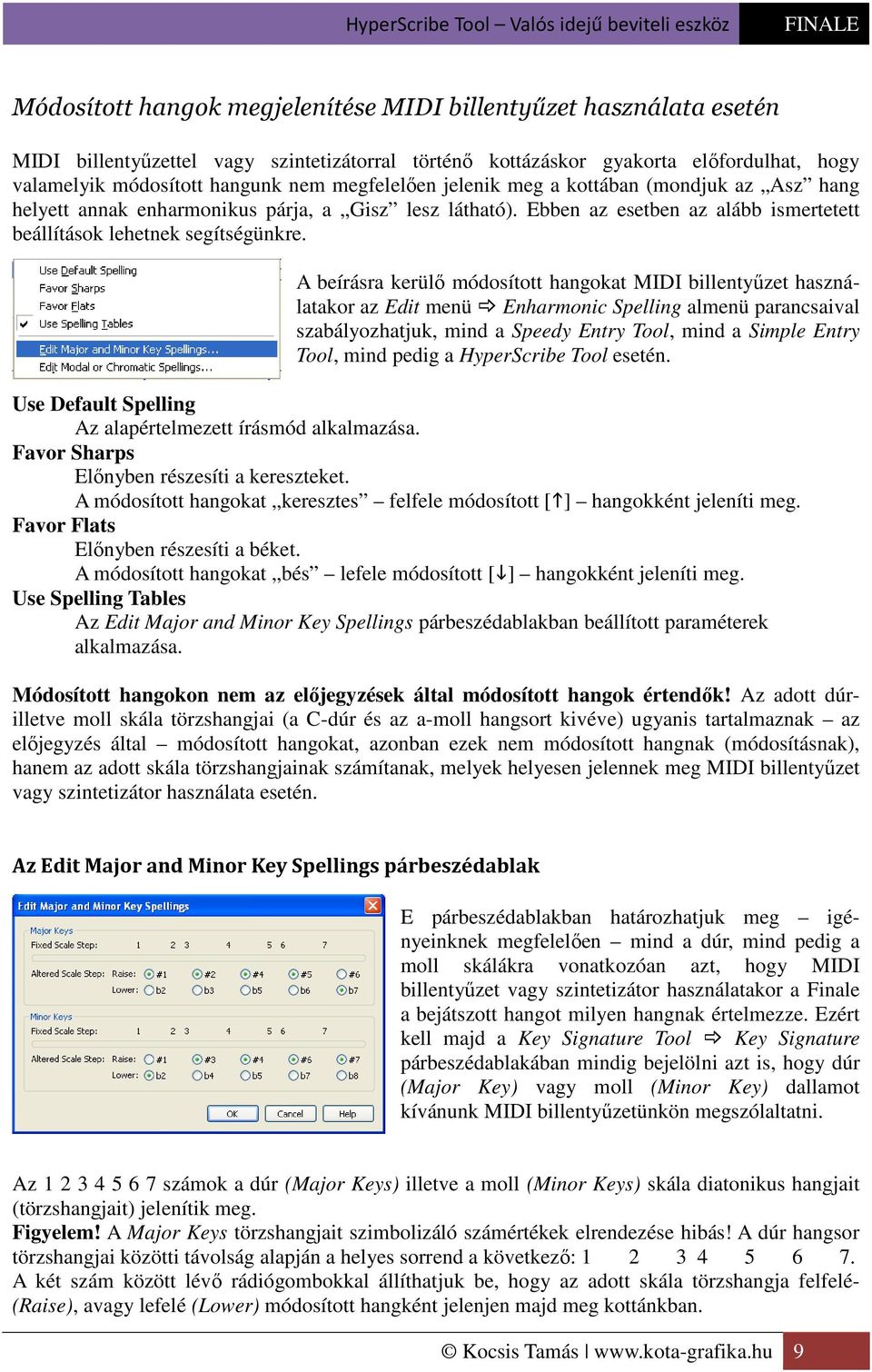 A beírásra kerülő módosított hangokat MIDI billentyűzet használatakor az Edit menü Enharmonic Spelling almenü parancsaival szabályozhatjuk, mind a Speedy Entry Tool, mind a Simple Entry Tool, mind