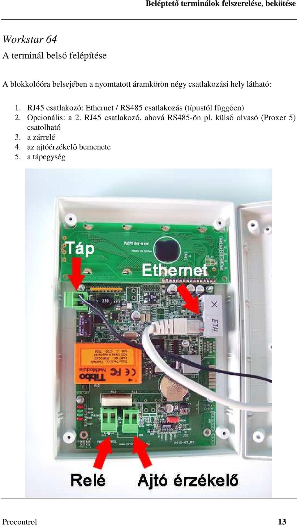 RJ45 csatlakozó: Ethernet / RS485 csatlakozás (típustól függően) 2. Opcionális: a 2.