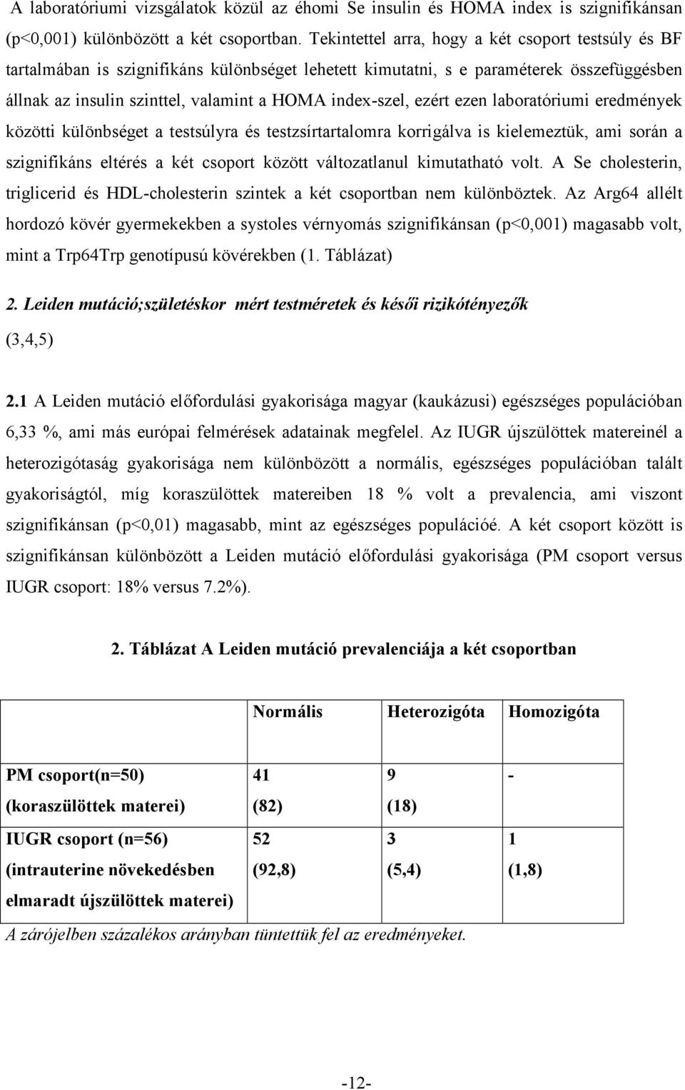 ezért ezen laboratóriumi eredmények közötti különbséget a testsúlyra és testzsírtartalomra korrigálva is kielemeztük, ami során a szignifikáns eltérés a két csoport között változatlanul kimutatható