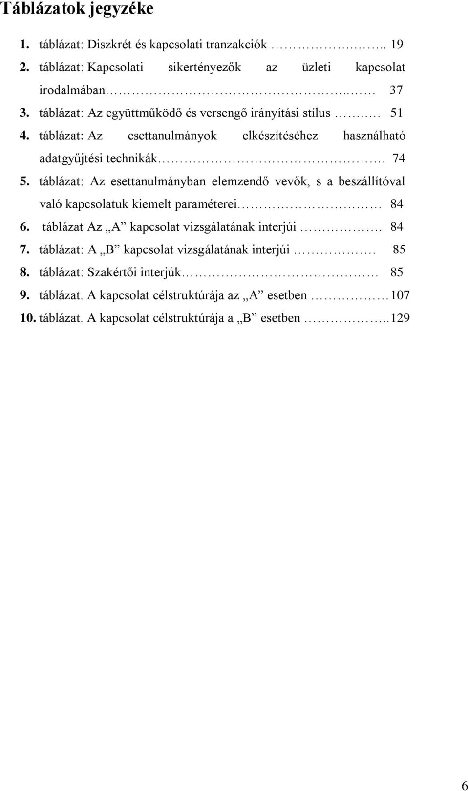 táblázat: Az esettanulmányban elemzendő vevők, s a beszállítóval való kapcsolatuk kiemelt paraméterei 84 6. táblázat Az A kapcsolat vizsgálatának interjúi. 84 7.