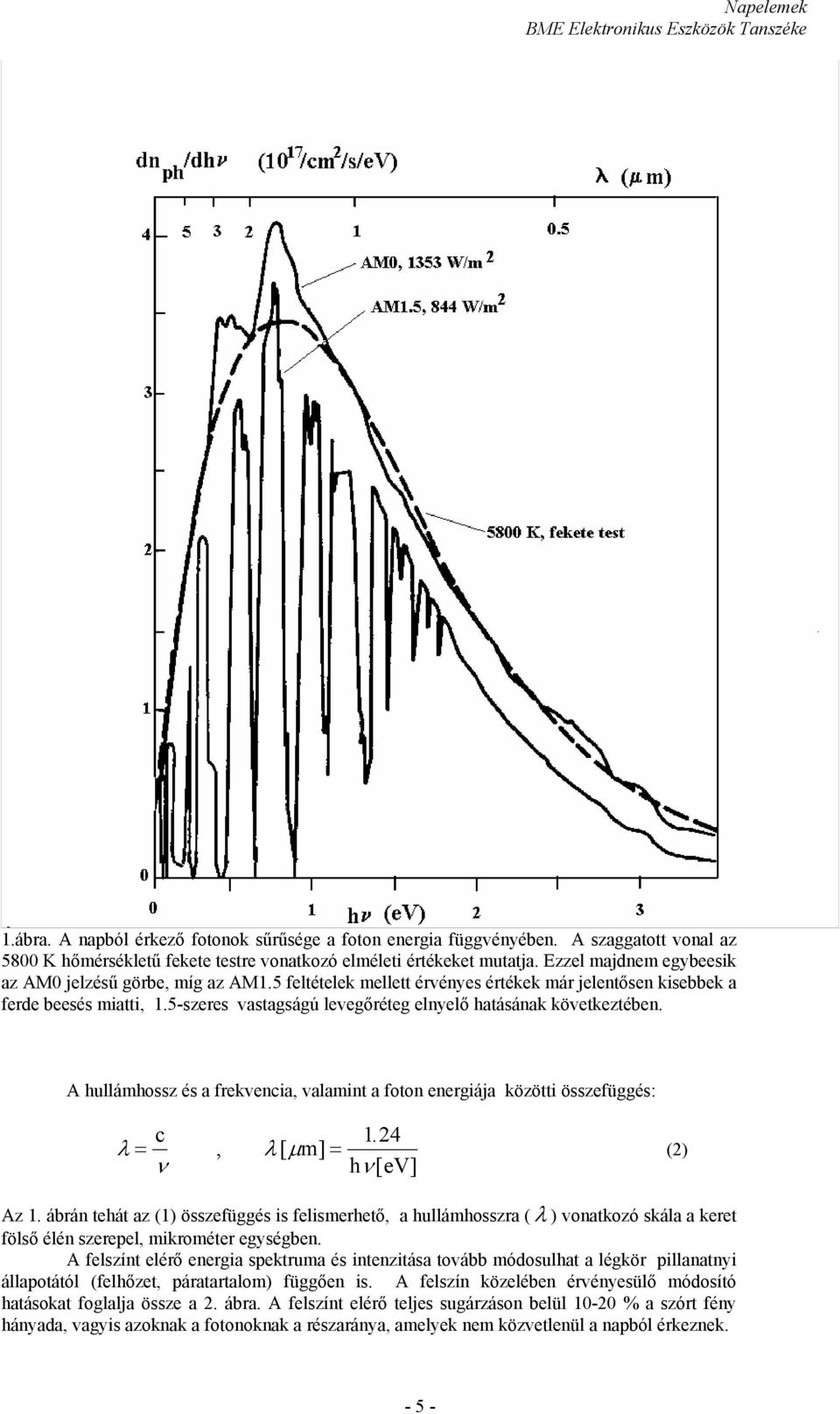 5-szeres vastagságú levegőréteg elnyelő hatásának következtében. A hullámhossz és a frekvencia, valamint a foton energiája közötti összefüggés: c λ =, λ [ µ m] = ν 124. h ν [ev] (2) Az 1.