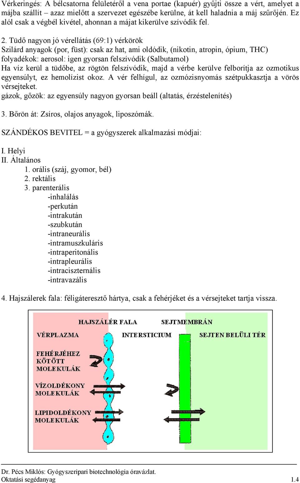 Tüdő nagyon jó vérellátás (69:1) vérkörök Szilárd anyagok (por, füst): csak az hat, ami oldódik, (nikotin, atropin, ópium, TC) folyadékok: aerosol: igen gyorsan felszívódik (Salbutamol) a víz kerül a