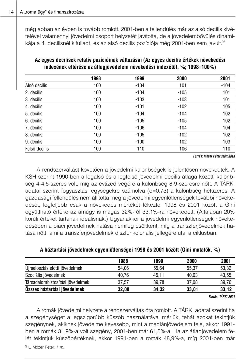 decilisnél kifulladt, és az alsó decilis pozíciója még 2001-ben sem javult.