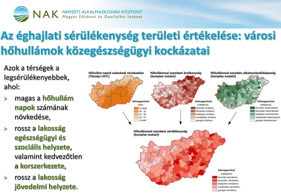 a hőhullám napok számának növkedése, rossz a lakosság egészségügyi és