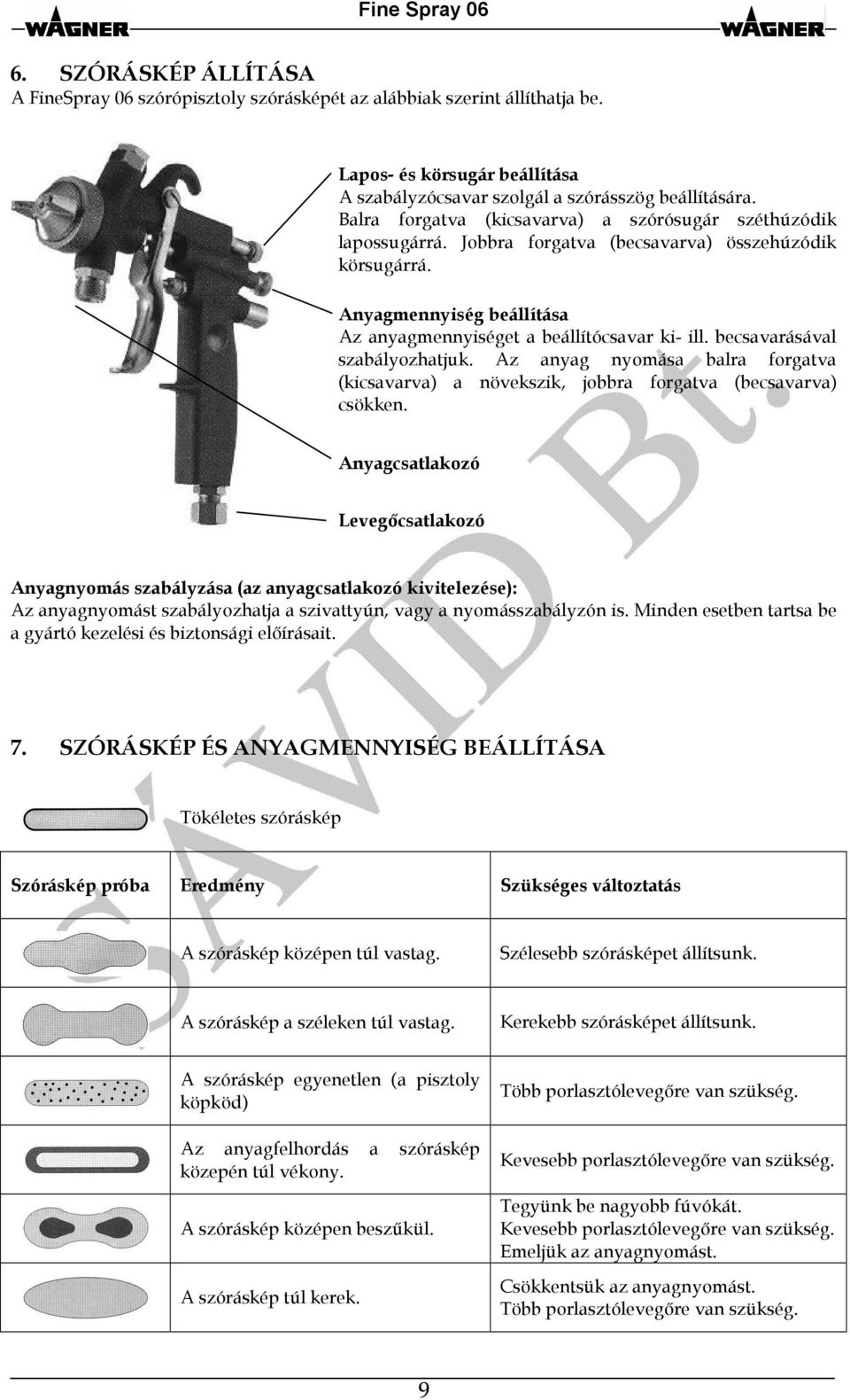 becsavarásával szabályozhatjuk. Az anyag nyomása balra forgatva (kicsavarva) a növekszik, jobbra forgatva (becsavarva) csökken.