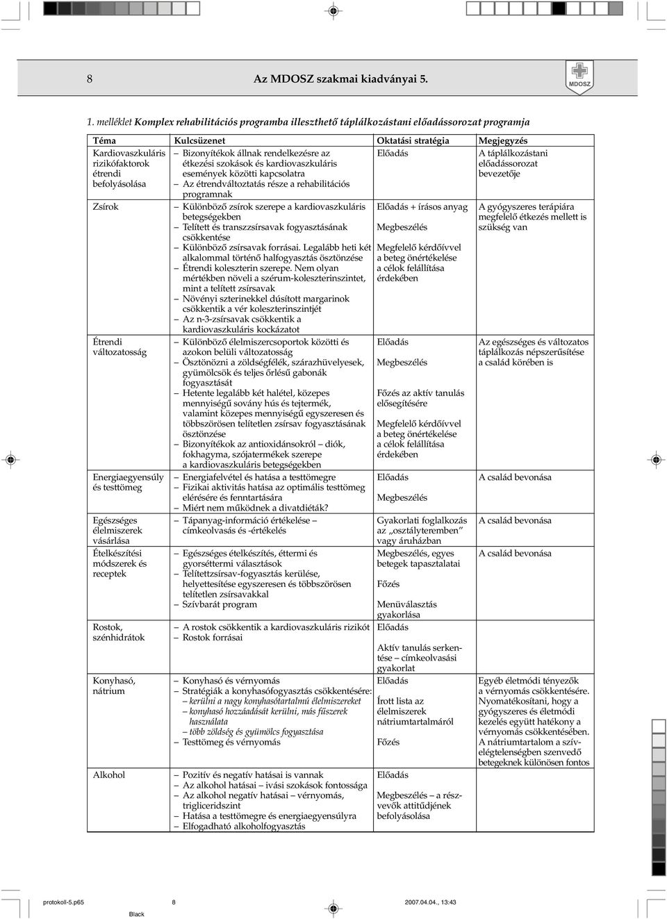 Elõadás A táplálkozástani rizikófaktorok étkezési szokások és kardiovaszkuláris elõadássorozat étrendi események közötti kapcsolatra bevezetõje befolyásolása Az étrendváltoztatás része a