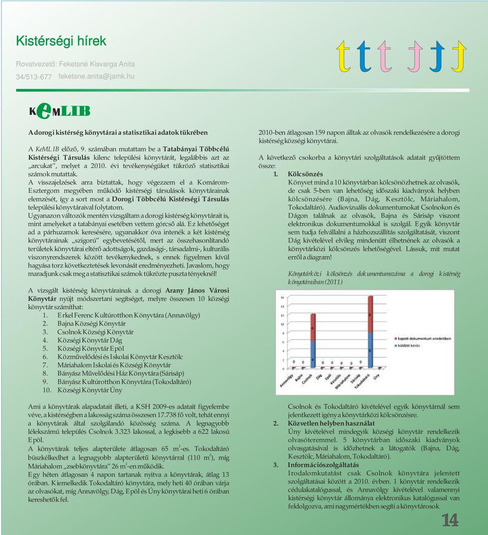 számában mutattam be a Tatabányai Többcélú Kistérségi Társulás kilenc települési könyvtárát, legalábbis azt az A következő csokorba a könyvtári szolgáltatások adatait gyűjtöttem arcukat, melyet a