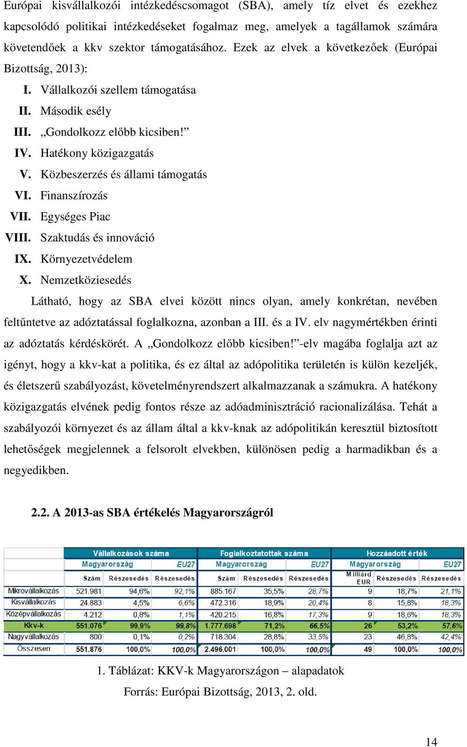 Közbeszerzés és állami támogatás VI. Finanszírozás VII. Egységes Piac VIII. Szaktudás és innováció IX. Környezetvédelem X.