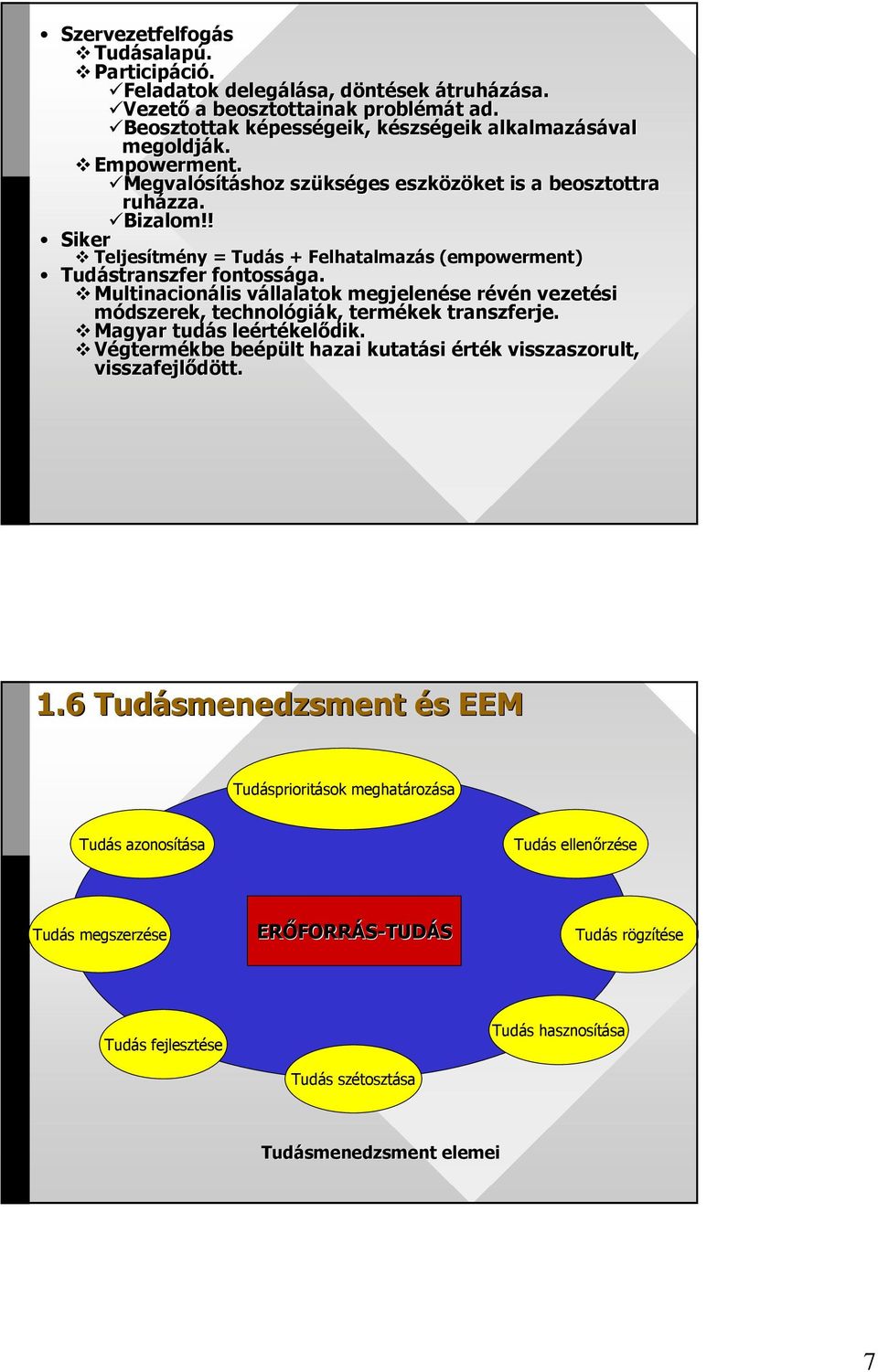 ! Siker Teljesítmény = Tudás + Felhatalmazás s (empowerment( empowerment) Tudástranszfer fontossága.