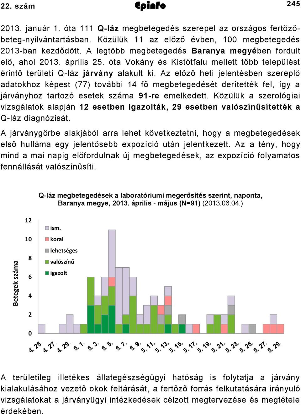 Az előző heti jelentésben szereplő adatokhoz képest (77) további fő megbetegedését derítették fel, így a járványhoz tartozó esetek száma 9re emelkedett.