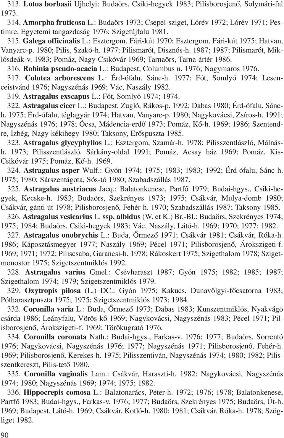 : Esztergom, Fári-kút 1970; Esztergom, Fári-kút 1975; Hatvan, Vanyarc-p. 1980; Pilis, Szakó-h. 1977; Pilismarót, Disznós-h. 1987; 1987; Pilismarót, Miklósdeák-v.