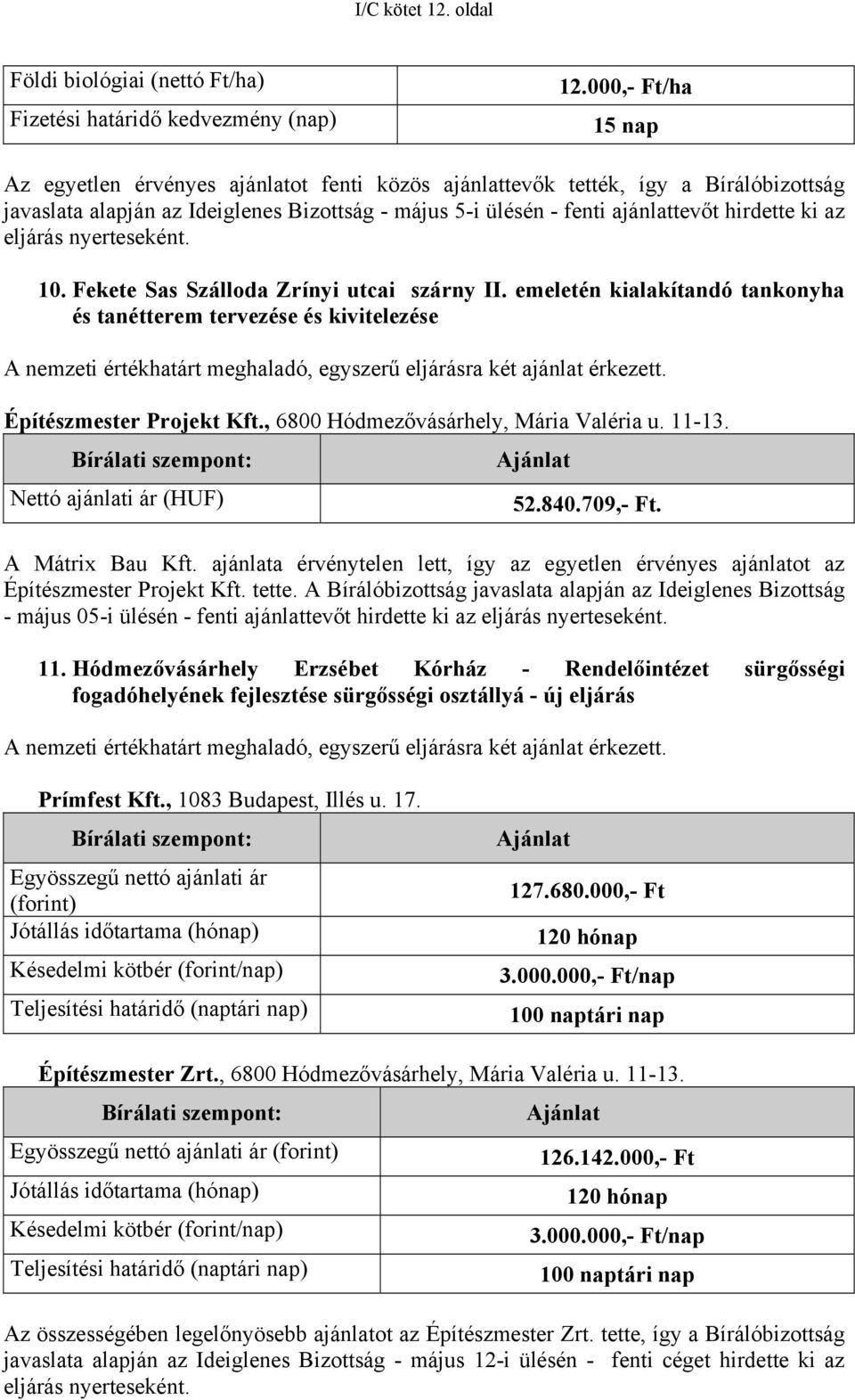 az eljárás nyerteseként. 10. Fekete Sas Szálloda Zrínyi utcai szárny II.