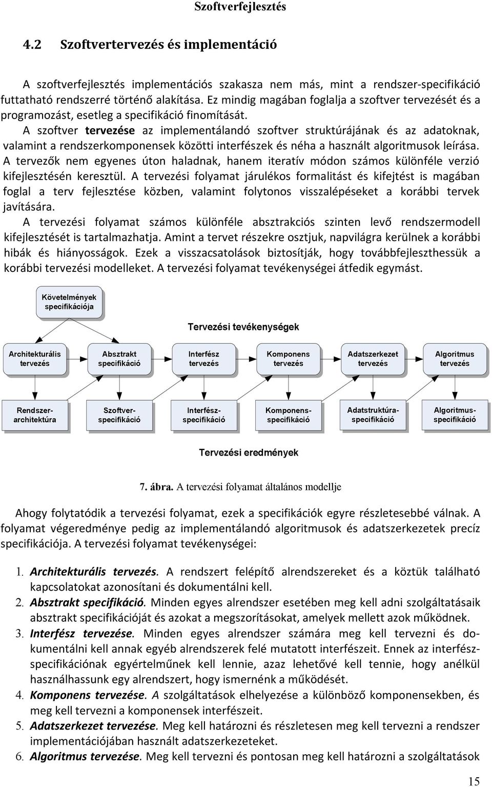 A szoftver tervezése az implementálandó szoftver struktúrájának és az adatoknak, valamint a rendszerkomponensek közötti interfészek és néha a használt algoritmusok leírása.