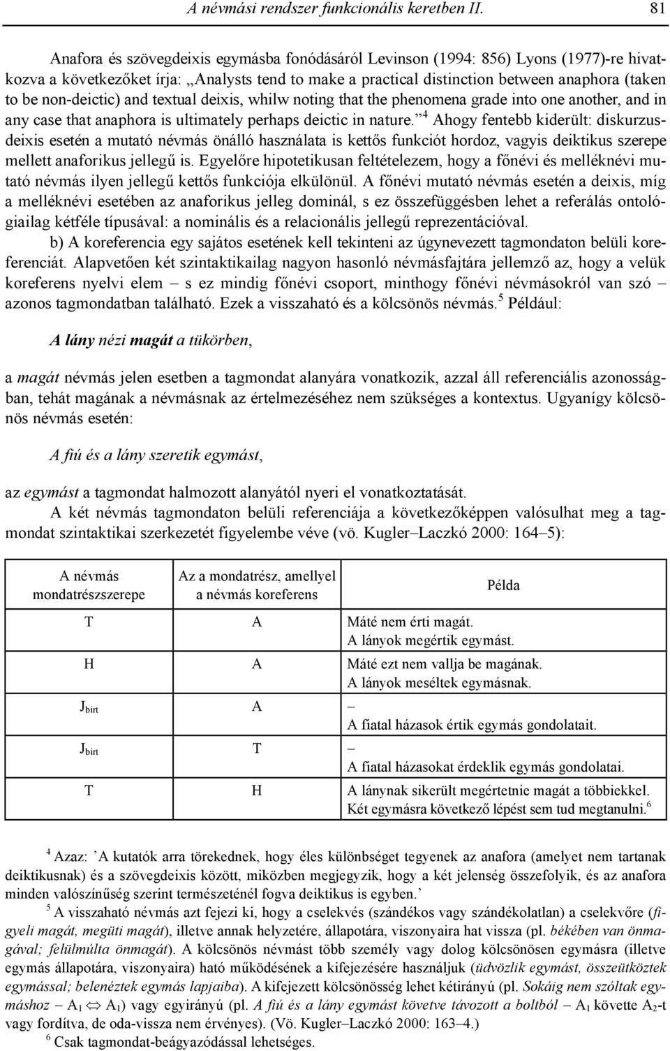 non-deictic) and textual deixis, whilw noting that the phenomena grade into one another, and in any case that anaphora is ultimately perhaps deictic in nature.