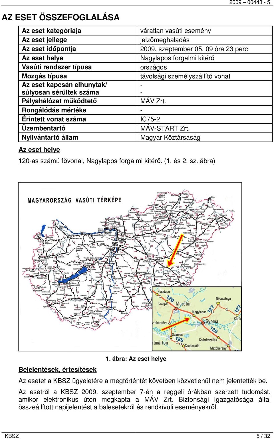 Pályahálózat működtető MÁV Zrt. Rongálódás mértéke - Érintett vonat száma IC75-2 Üzembentartó MÁV-START Zrt.