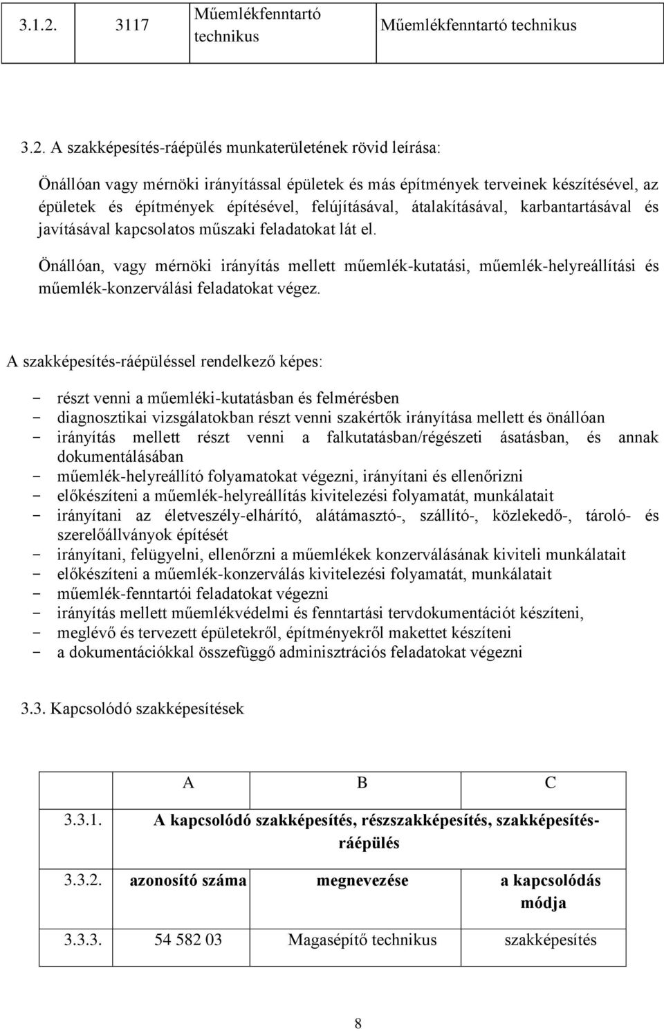 A szakképesítés-ráépülés munkaterületének rövid leírása: Önállóan vagy mérnöki irányítással épületek és más építmények terveinek készítésével, az épületek és építmények építésével, felújításával,