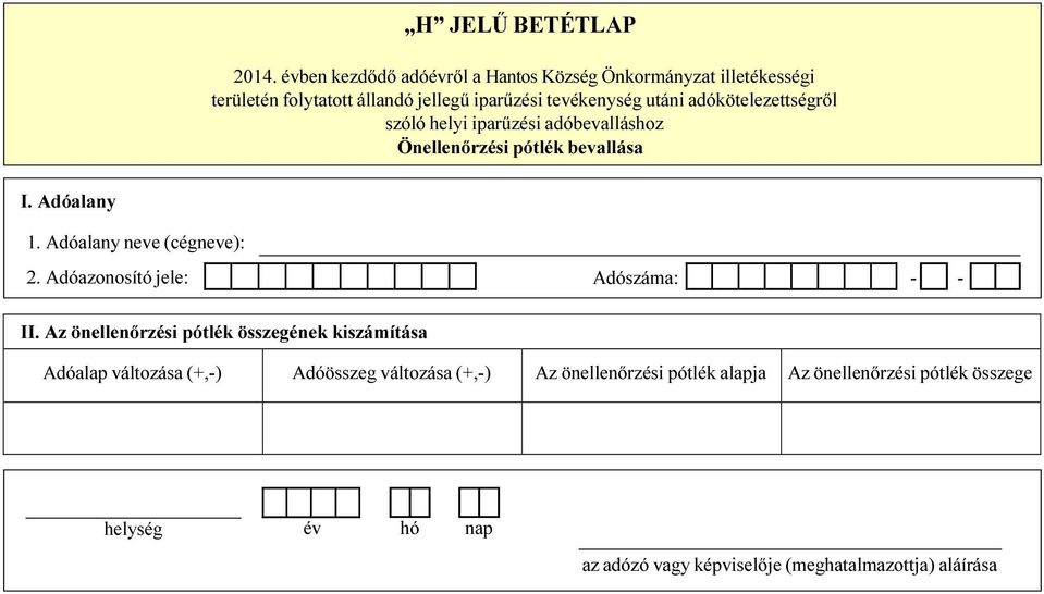 iparűzési tevékenység utáni adókötelezettségről Önellenőrzési pótlék bevallása 2.