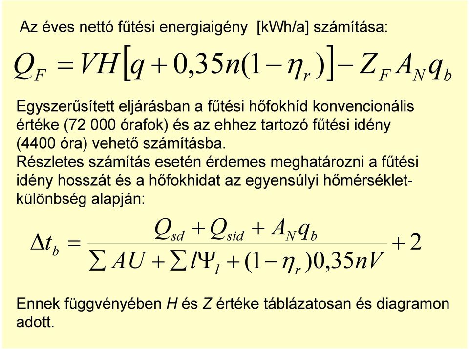 Részletes számítás esetén érdemes meghatározni a fűtési idény hosszát és a hőfokhidat az egyensúlyi hőmérsékletkülönbség