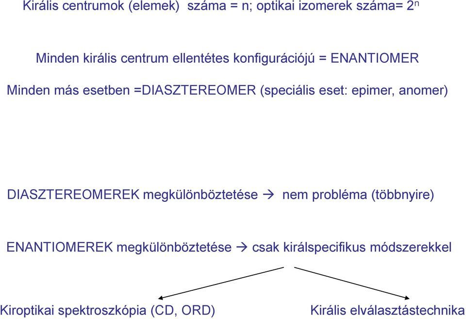 epimer, anomer) DIASZTEREOMEREK megkülönböztetése nem probléma (többnyire) ENANTIOMEREK