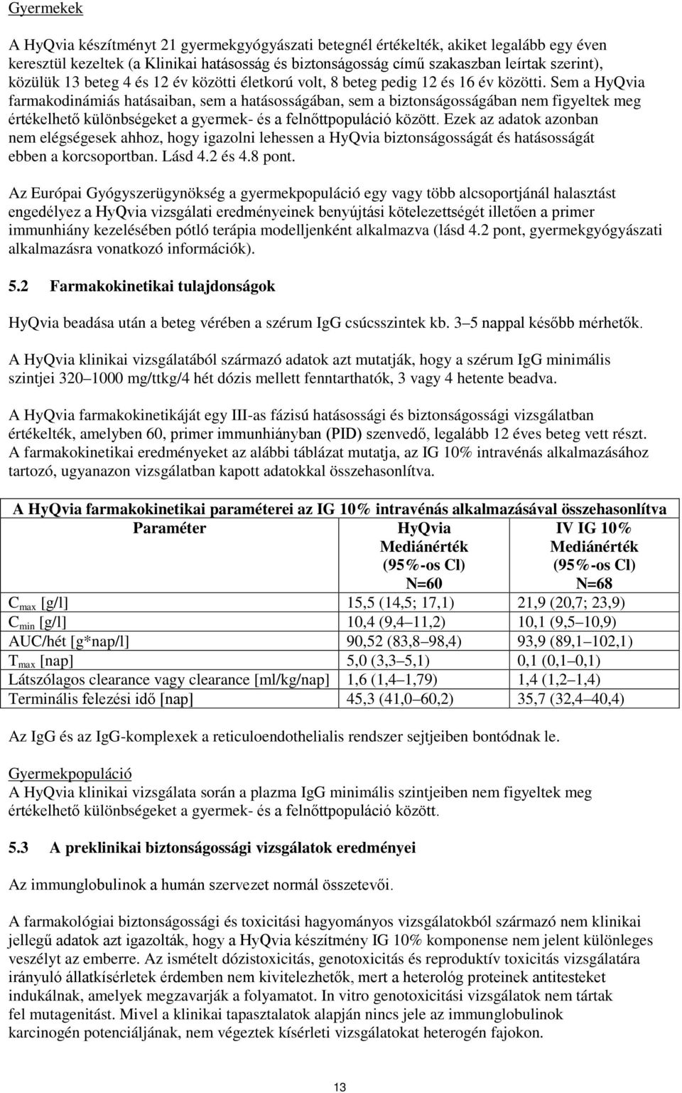 Sem a HyQvia farmakodinámiás hatásaiban, sem a hatásosságában, sem a biztonságosságában nem figyeltek meg értékelhető különbségeket a gyermek- és a felnőttpopuláció között.