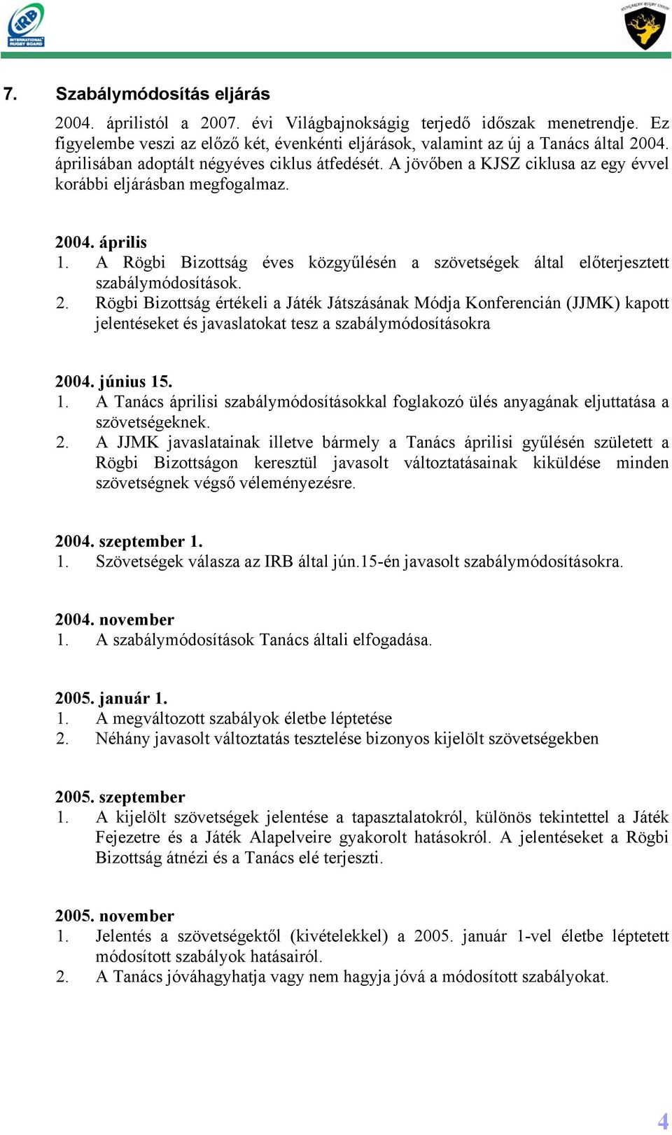 A Rögbi Bizottság éves közgyűlésén a szövetségek által előterjesztett szabálymódosítások. 2.