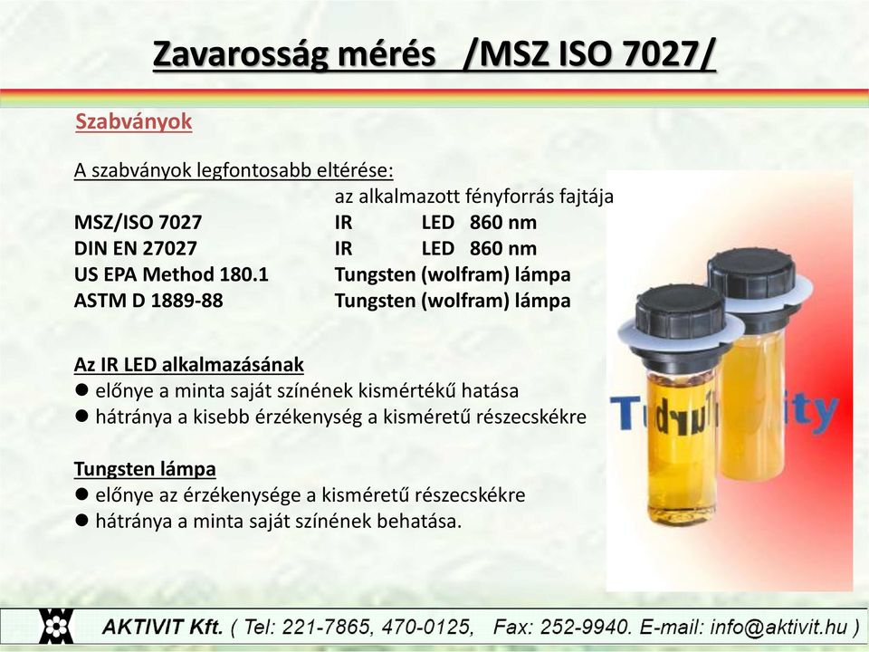 1 Tungsten (wolfram) lámpa ASTM D 1889-88 Tungsten (wolfram) lámpa Az IR LED alkalmazásának előnye a minta saját